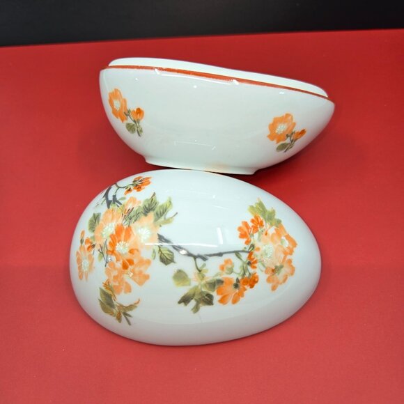 Handcrafted Limoges France Egg Shaped Porcelain Trinket Box With Floral Design - Picture 4 of 7